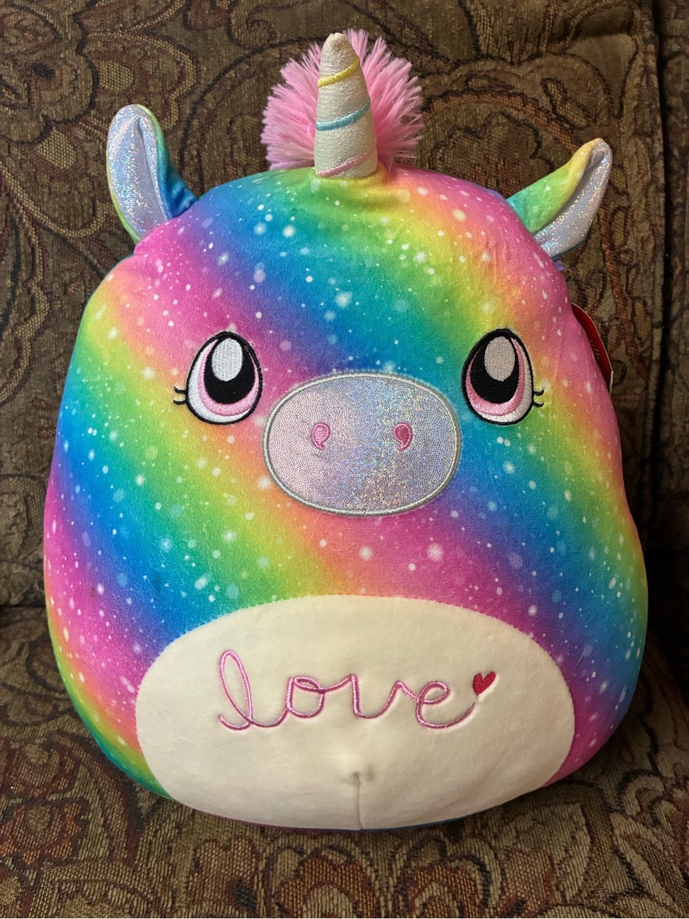Plush Rainbow Unicorn Decorative Pillow - Multicolor